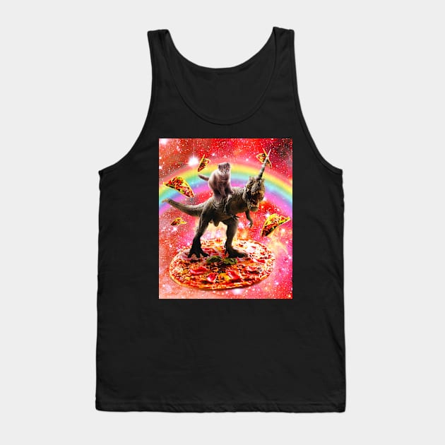 Space Cat Riding Dinosaur Unicorn - Pizza & Taco Tank Top by Random Galaxy